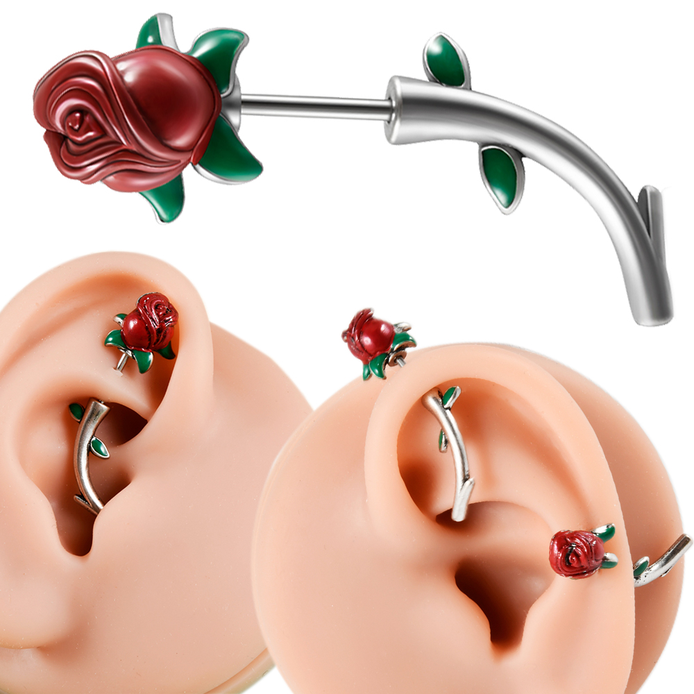 1PC Surgical Steel  Red Rose F - Body Jewelry Surgical Steel recension och pris